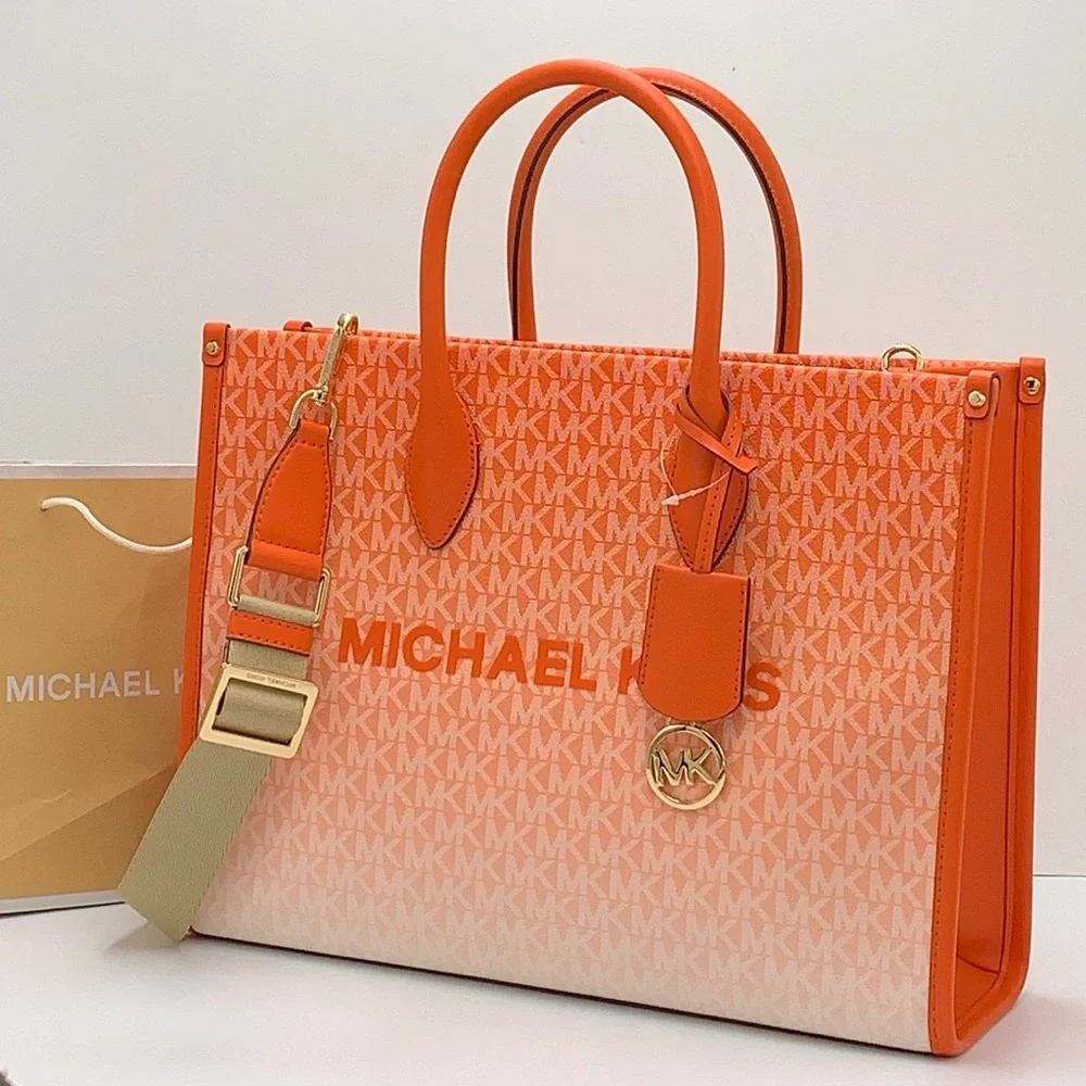 Michael Kors Mirella Medium Ombré Logo Tote Bag Poppy  NWT